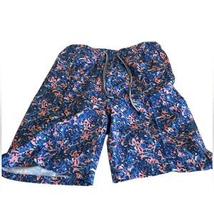 Peter Millar Men's Pink/Blue/Navy Seaside Print Swim Trunks, Size Small, NWT